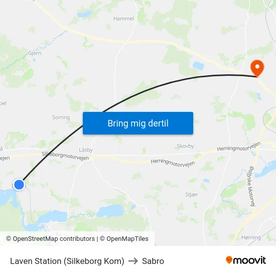 Laven Station (Silkeborg Kom) to Sabro map