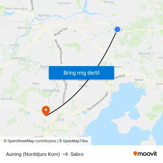 Auning (Norddjurs Kom) to Sabro map