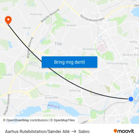 Aarhus Rutebilstation/Sønder Allé to Sabro map