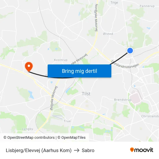Lisbjerg/Elevvej (Aarhus Kom) to Sabro map