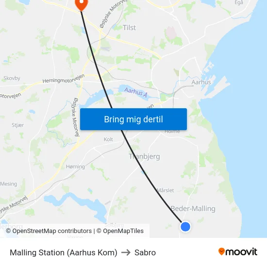 Malling Station  (Aarhus Kom) to Sabro map