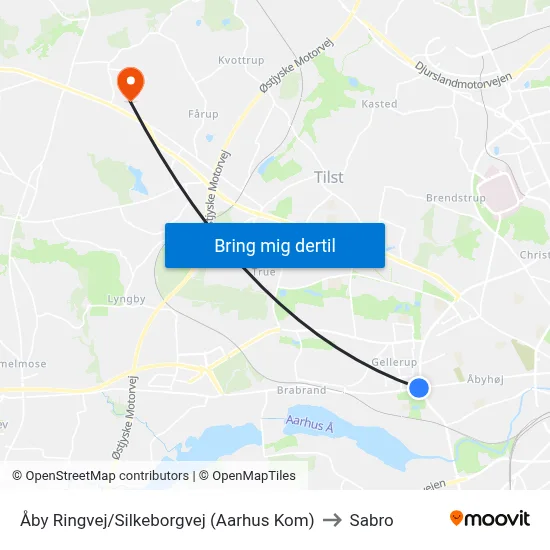 Åby Ringvej/Silkeborgvej (Aarhus Kom) to Sabro map