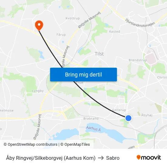 Åby Ringvej/Silkeborgvej (Aarhus Kom) to Sabro map
