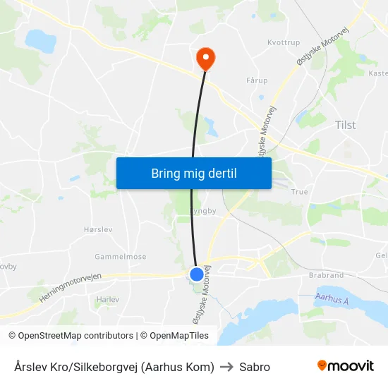 Årslev Kro/Silkeborgvej (Aarhus Kom) to Sabro map