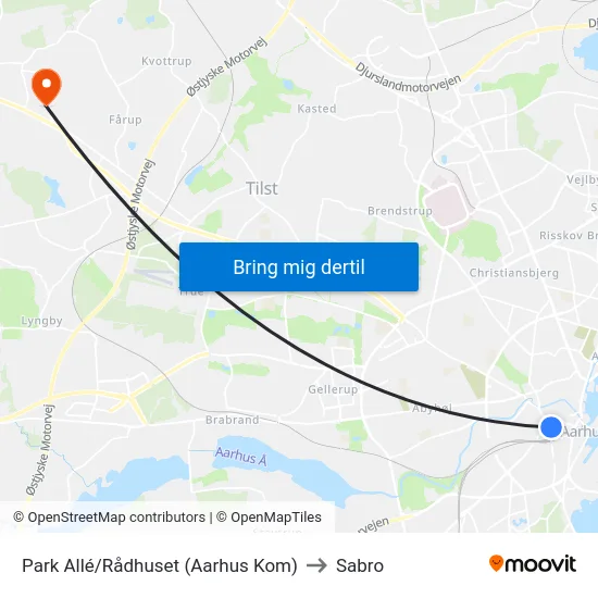 Park Allé/Rådhuset (Aarhus Kom) to Sabro map