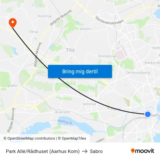 Park Allé/Rådhuset (Aarhus Kom) to Sabro map