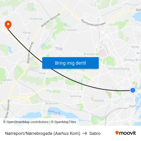 Nørreport/Nørrebrogade (Aarhus Kom) to Sabro map
