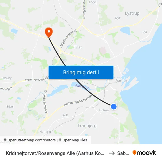 Kridthøjtorvet/Rosenvangs Allé (Aarhus Kom) to Sabro map
