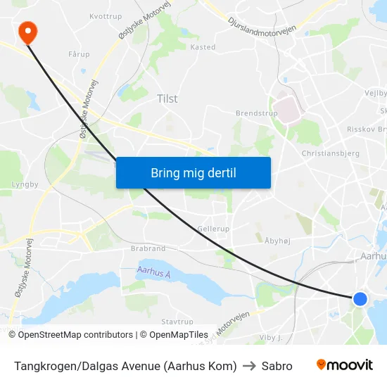 Tangkrogen/Dalgas Avenue (Aarhus Kom) to Sabro map