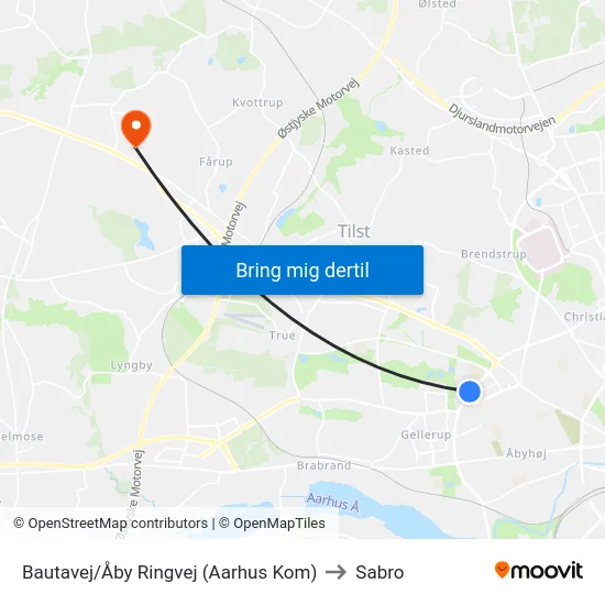 Bautavej/Åby Ringvej (Aarhus Kom) to Sabro map