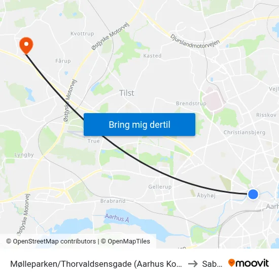 Mølleparken/Thorvaldsensgade (Aarhus Kom) to Sabro map