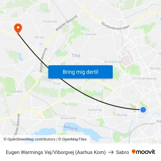 Eugen Warmings Vej/Viborgvej (Aarhus Kom) to Sabro map