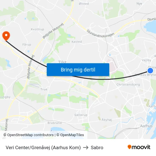 Veri Center/Grenåvej (Aarhus Kom) to Sabro map