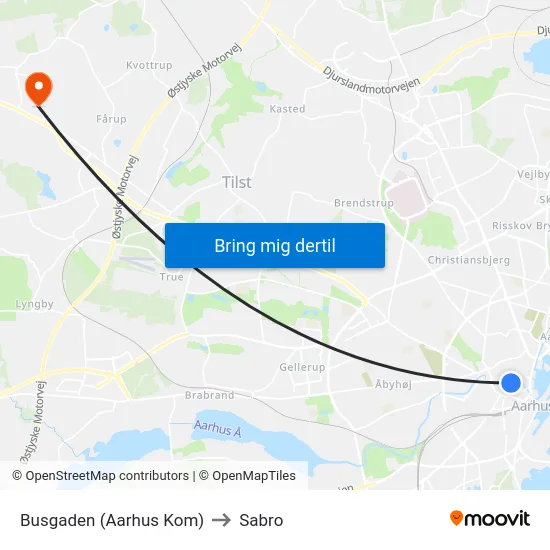 Busgaden (Aarhus Kom) to Sabro map