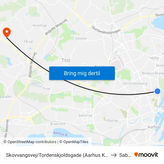 Skovvangsvej/Tordenskjoldsgade (Aarhus Kom) to Sabro map