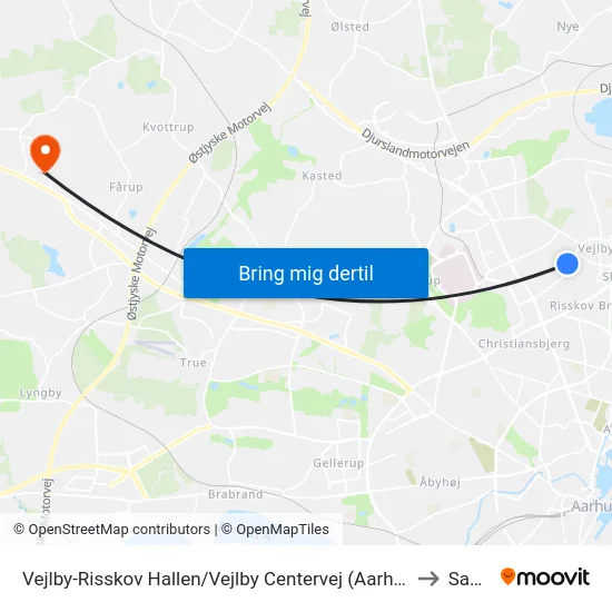 Vejlby-Risskov Hallen/Vejlby Centervej (Aarhus Kom to Sabro map