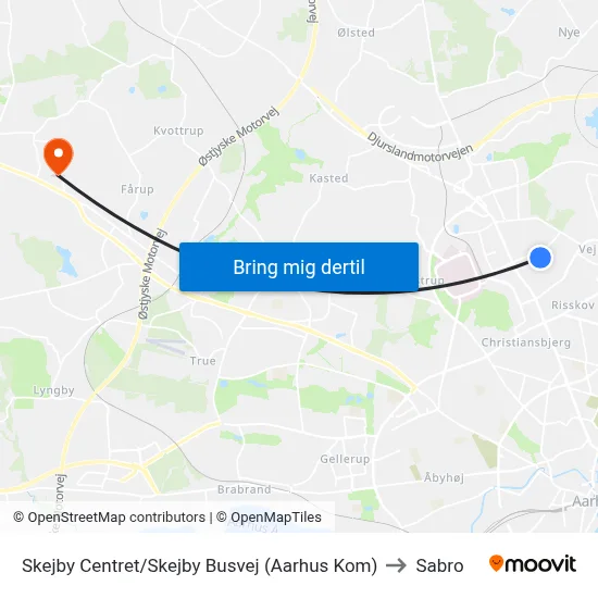 Skejby Centret/Skejby Busvej (Aarhus Kom) to Sabro map