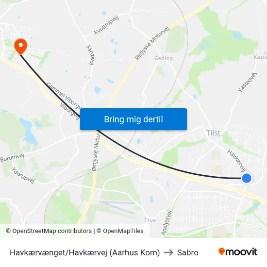 Havkærvænget/Havkærvej (Aarhus Kom) to Sabro map