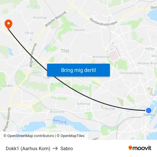 Dokk1 (Aarhus Kom) to Sabro map