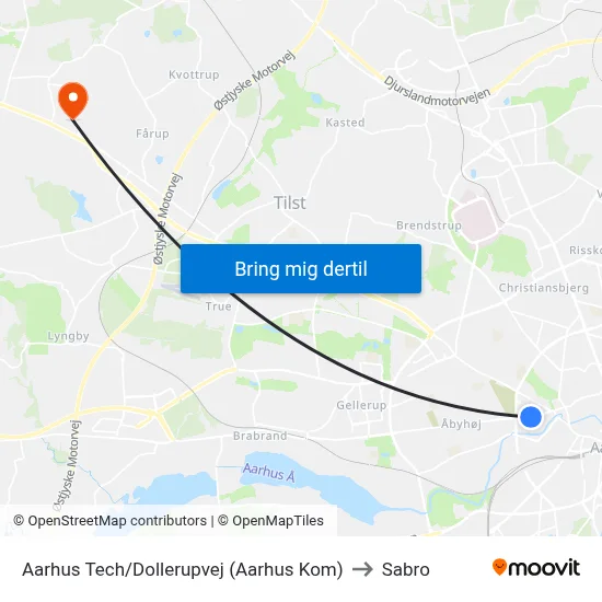 Aarhus Tech/Dollerupvej (Aarhus Kom) to Sabro map