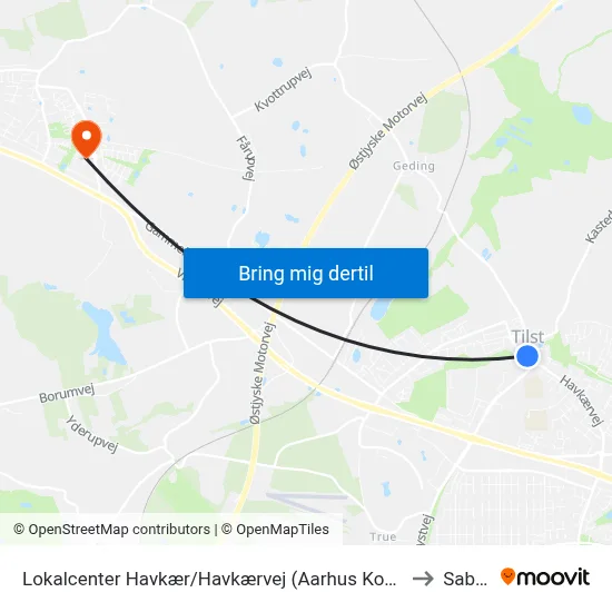 Lokalcenter Havkær/Havkærvej (Aarhus Kom) to Sabro map