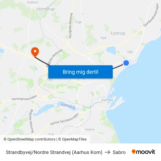 Strandbyvej/Nordre Strandvej (Aarhus Kom) to Sabro map