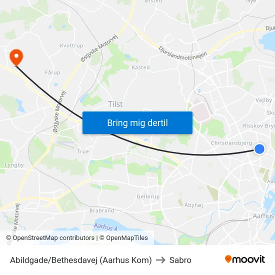 Abildgade/Bethesdavej (Aarhus Kom) to Sabro map