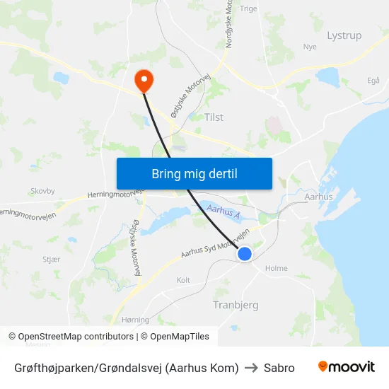 Grøfthøjparken/Grøndalsvej (Aarhus Kom) to Sabro map
