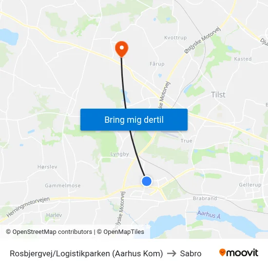 Rosbjergvej/Logistikparken (Aarhus Kom) to Sabro map