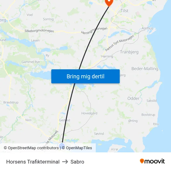 Horsens Trafikterminal to Sabro map