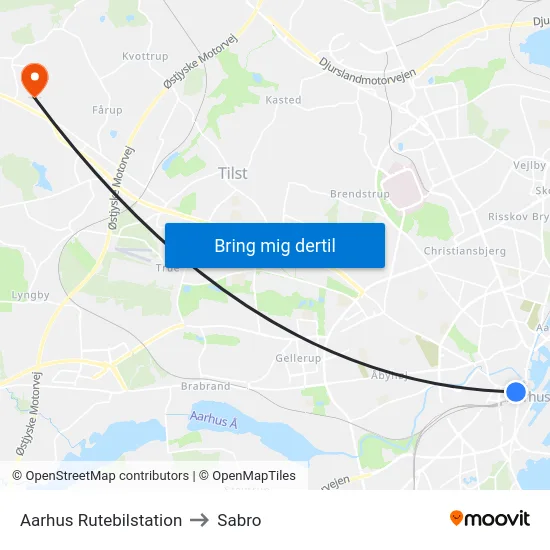 Aarhus Rutebilstation to Sabro map