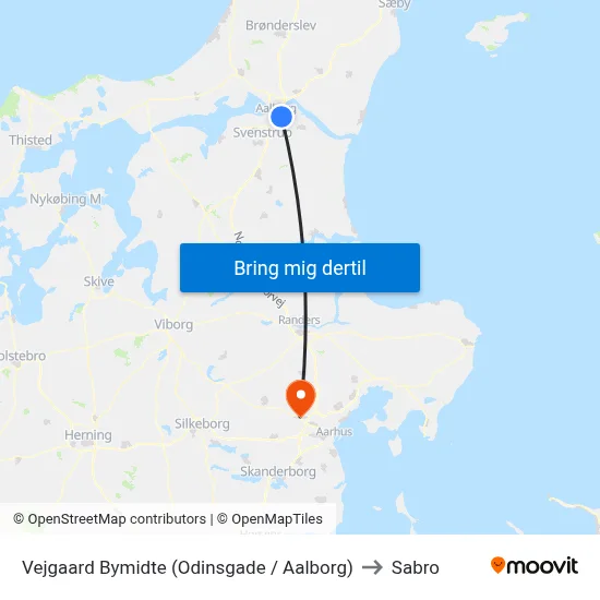 Vejgaard Bymidte (Odinsgade / Aalborg) to Sabro map