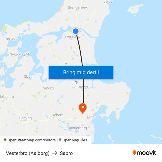 Vesterbro (Aalborg) to Sabro map