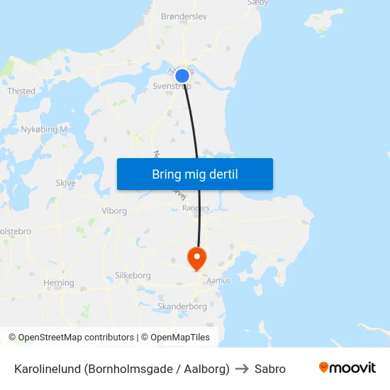 Karolinelund (Bornholmsgade / Aalborg) to Sabro map