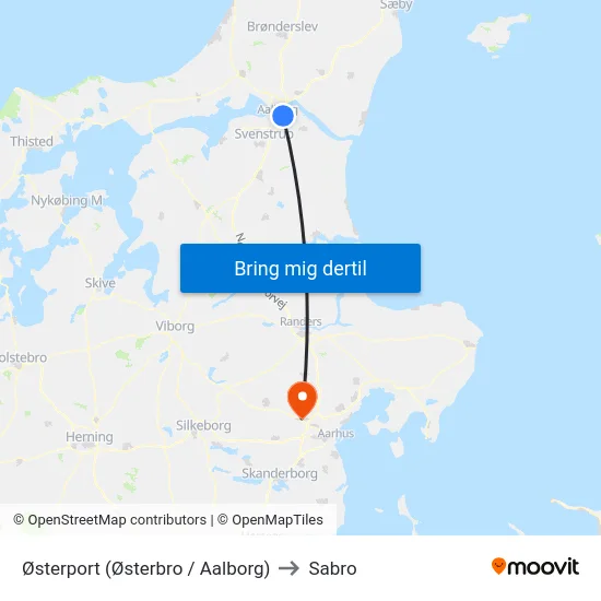 Østerport (Østerbro / Aalborg) to Sabro map