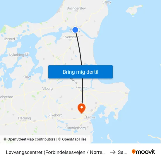 Løvvangscentret (Forbindelsesvejen / Nørresundby) to Sabro map