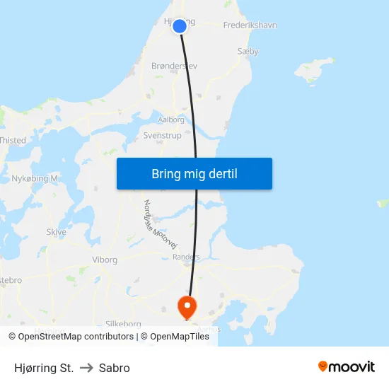 Hjørring St. to Sabro map