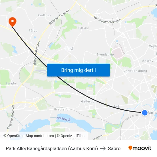 Park Allé/Banegårdspladsen (Aarhus Kom) to Sabro map