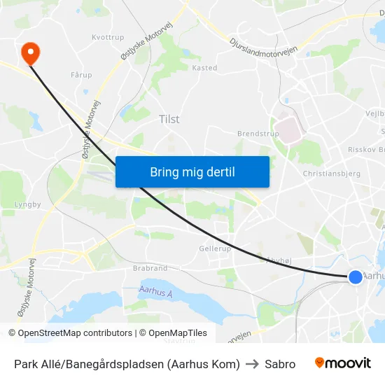Park Allé/Banegårdspladsen (Aarhus Kom) to Sabro map