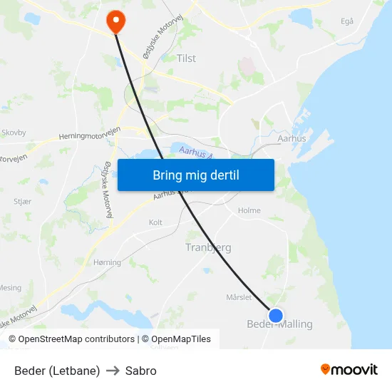 Beder (Letbane) to Sabro map