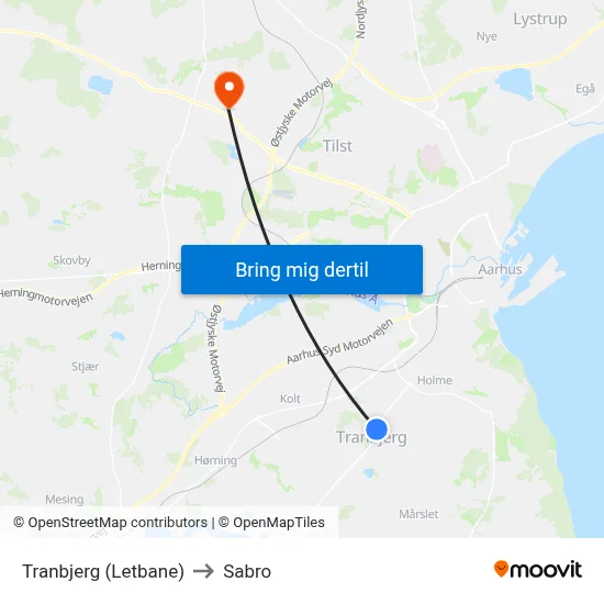 Tranbjerg (Letbane) to Sabro map
