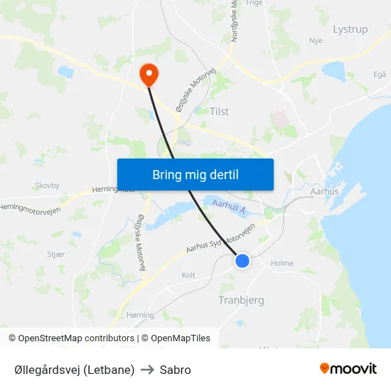 Øllegårdsvej (Letbane) to Sabro map