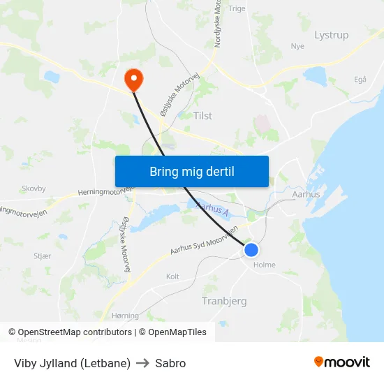 Viby Jylland (Letbane) to Sabro map