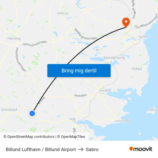 Billund Lufthavn / Billund Airport to Sabro map