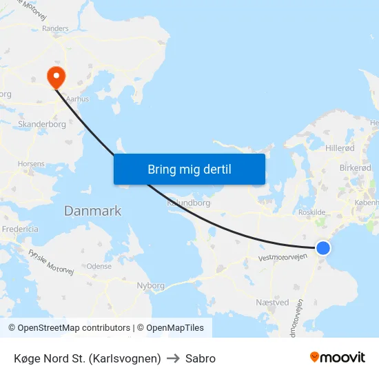 Køge Nord St. (Karlsvognen) to Sabro map