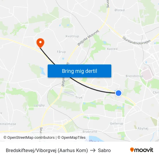 Bredskiftevej/Viborgvej (Aarhus Kom) to Sabro map