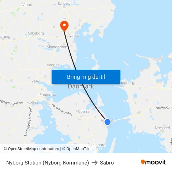 Nyborg Station (Nyborg Kommune) to Sabro map