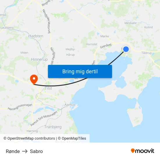 Rønde to Sabro map