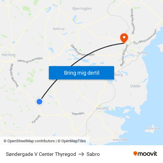 Søndergade V Center Thyregod to Sabro map