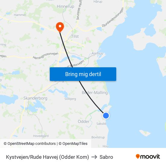 Kystvejen/Rude Havvej (Odder Kom) to Sabro map